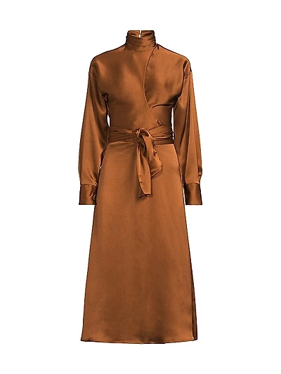 Joi Satin Wrap Midi-Dress
