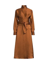 Joi Satin Wrap Midi-Dress