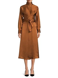Joi Satin Wrap Midi-Dress
