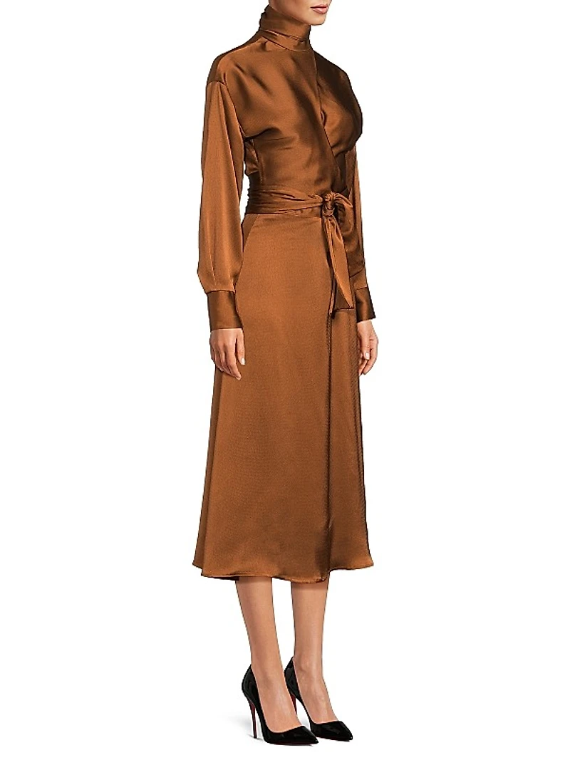 Joi Satin Wrap Midi-Dress