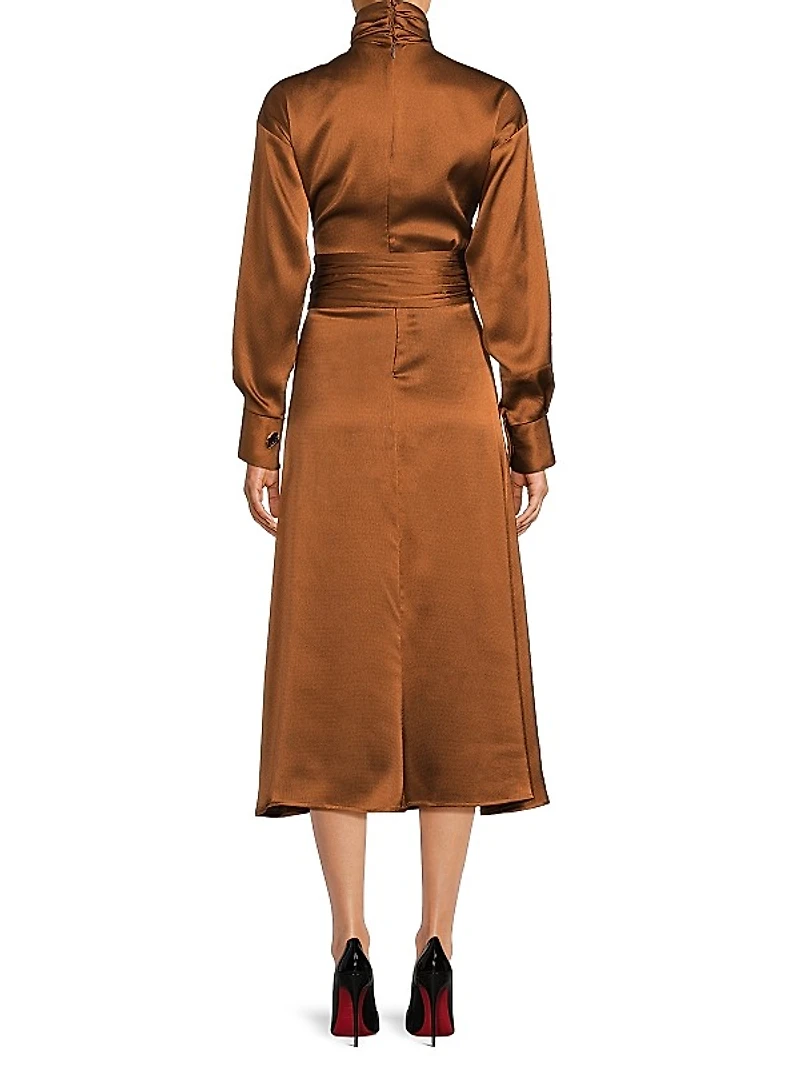 Joi Satin Wrap Midi-Dress