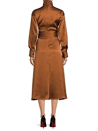 Joi Satin Wrap Midi-Dress