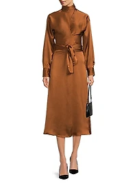 Joi Satin Wrap Midi-Dress