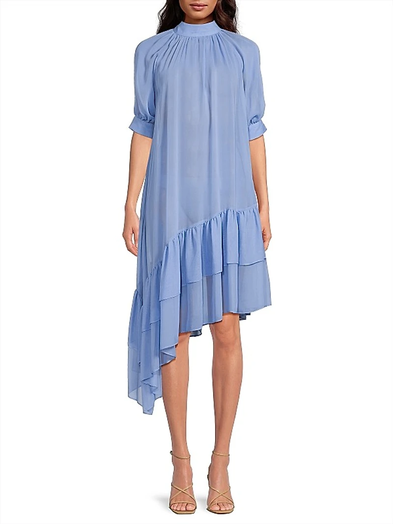 Karen Silk Asymmetric Midi-Dress