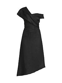 Toni Linen Asymmetric Off-The-Shoulder Midi-Dress