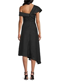 Toni Linen Asymmetric Off-The-Shoulder Midi-Dress