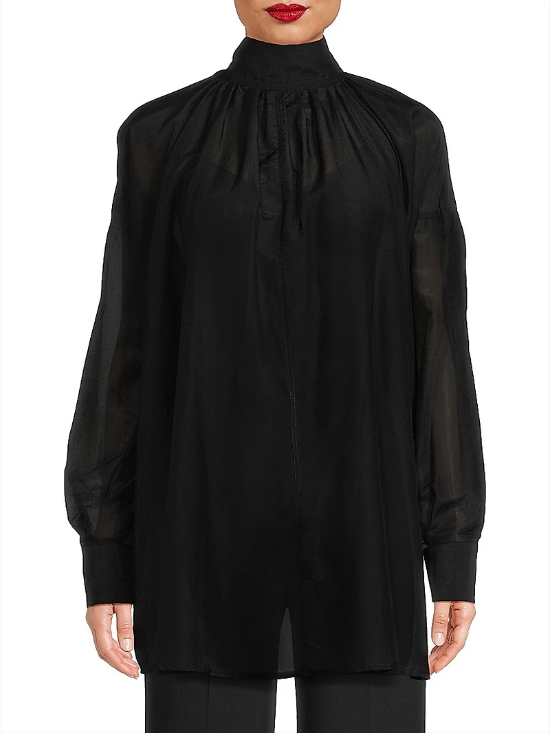 Poet Cotton-Silk Mock-Neck Blouse