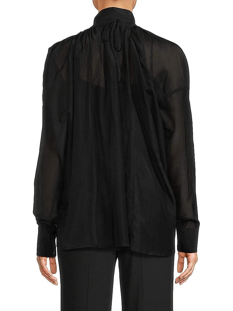 Poet Cotton-Silk Mock-Neck Blouse