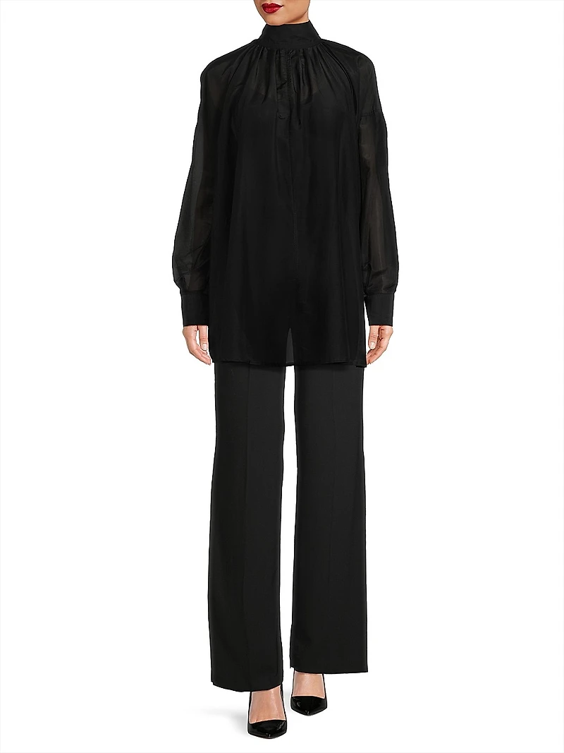 Poet Cotton-Silk Mock-Neck Blouse