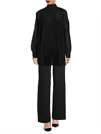 Poet Cotton-Silk Mock-Neck Blouse