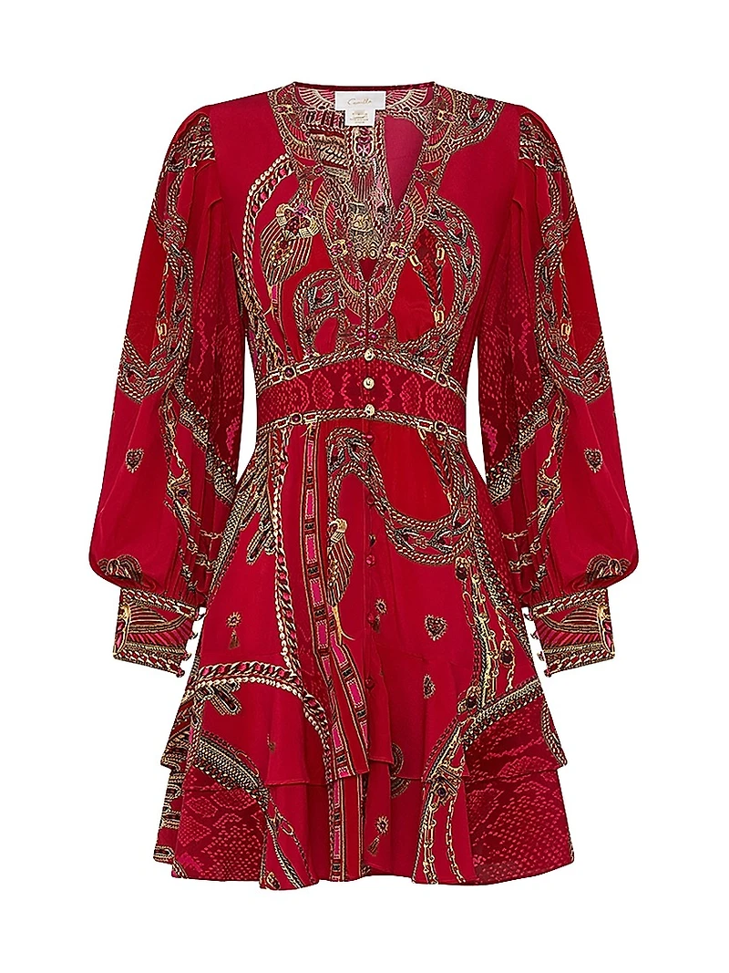 Printed V-Neck Minidress