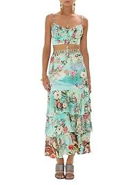 Floral Silk Ruffled Maxi Skirt