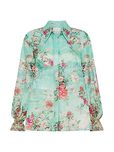 Rose-Print Silk Blouse