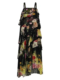 Adorned Floral Silk & Lace Dress
