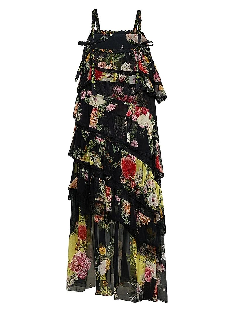Adorned Floral Silk & Lace Dress