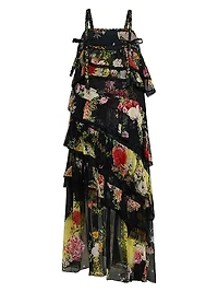 Adorned Floral Silk & Lace Dress