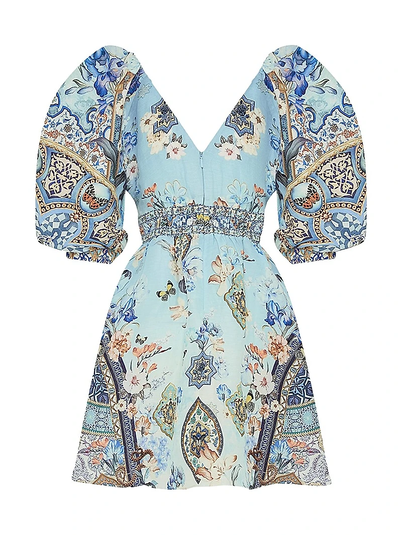 Printed Linen & Silk Minidress