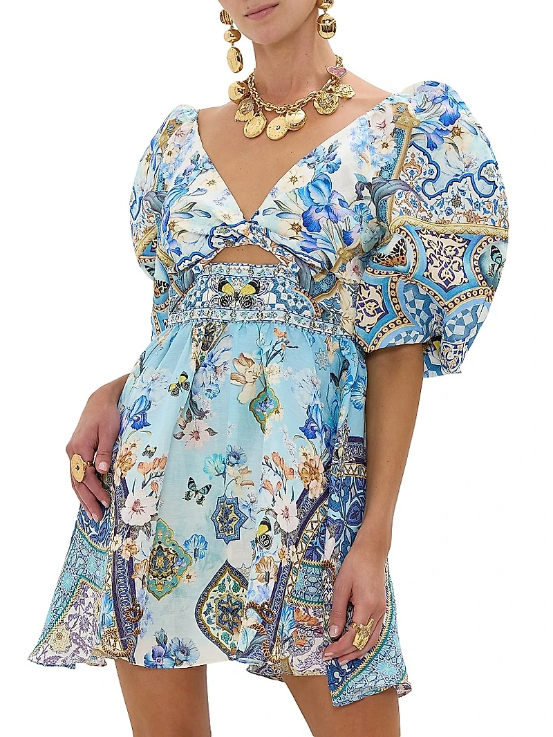 Printed Linen & Silk Minidress