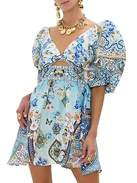 Printed Linen & Silk Minidress