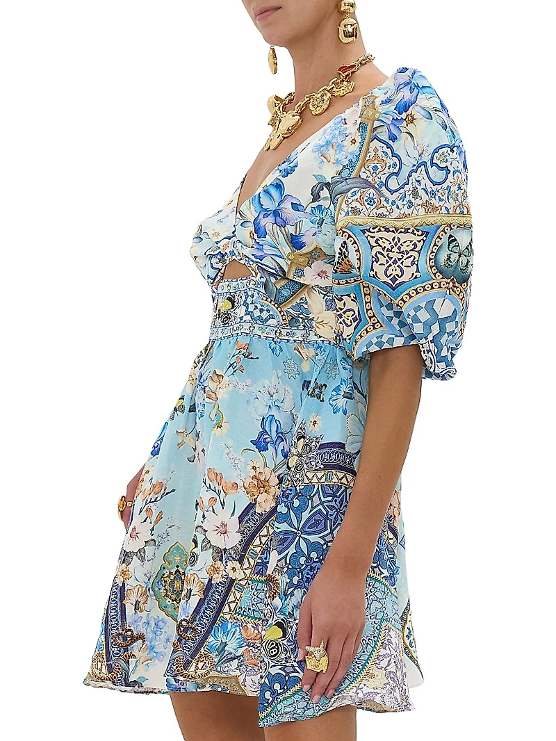 Printed Linen & Silk Minidress