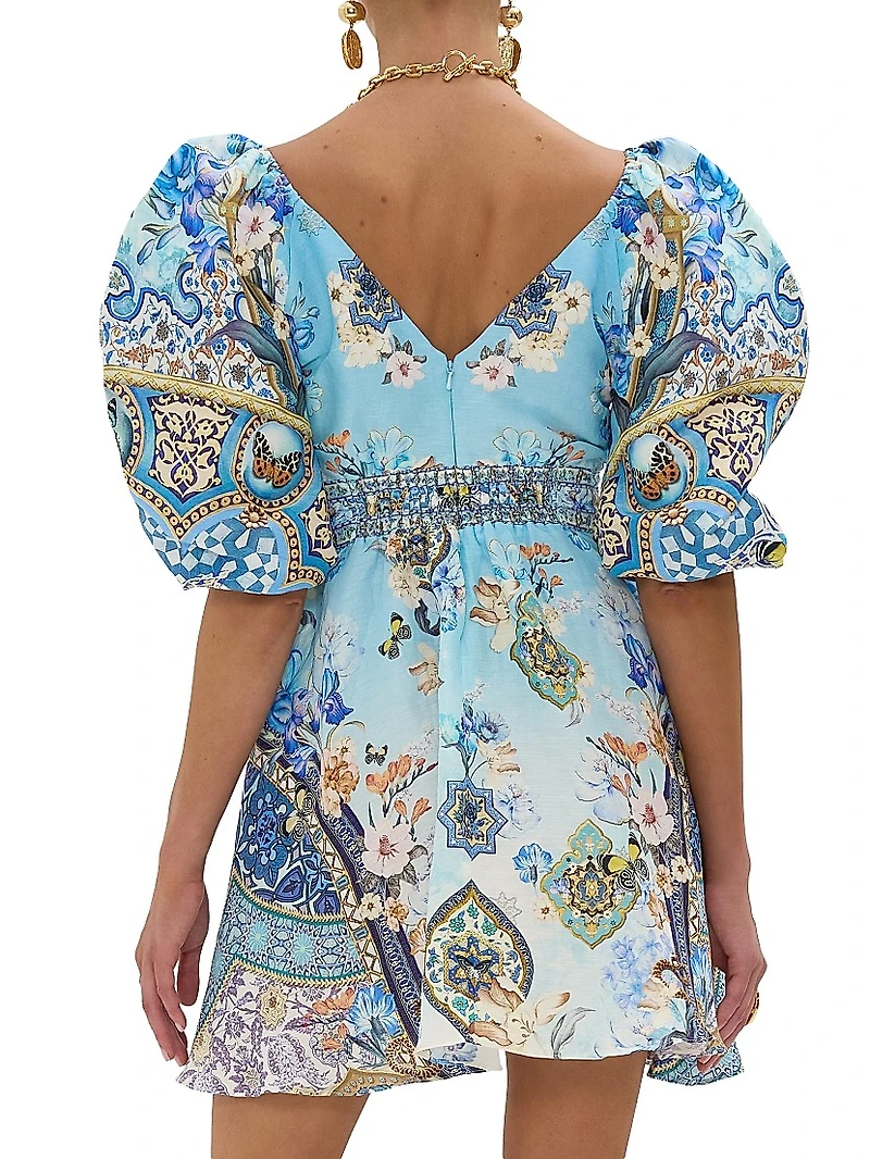 Printed Linen & Silk Minidress
