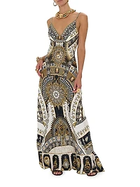 Printed Silk V-Neck Maxi Dress