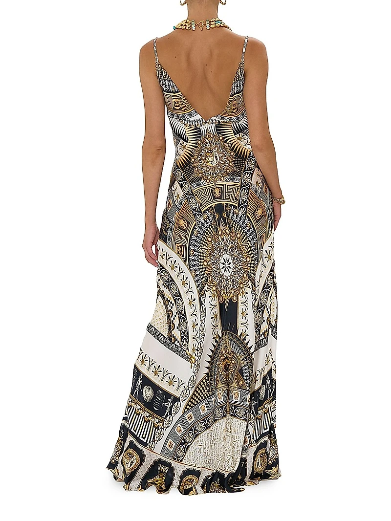 Printed Silk V-Neck Maxi Dress