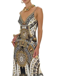 Printed Silk V-Neck Maxi Dress