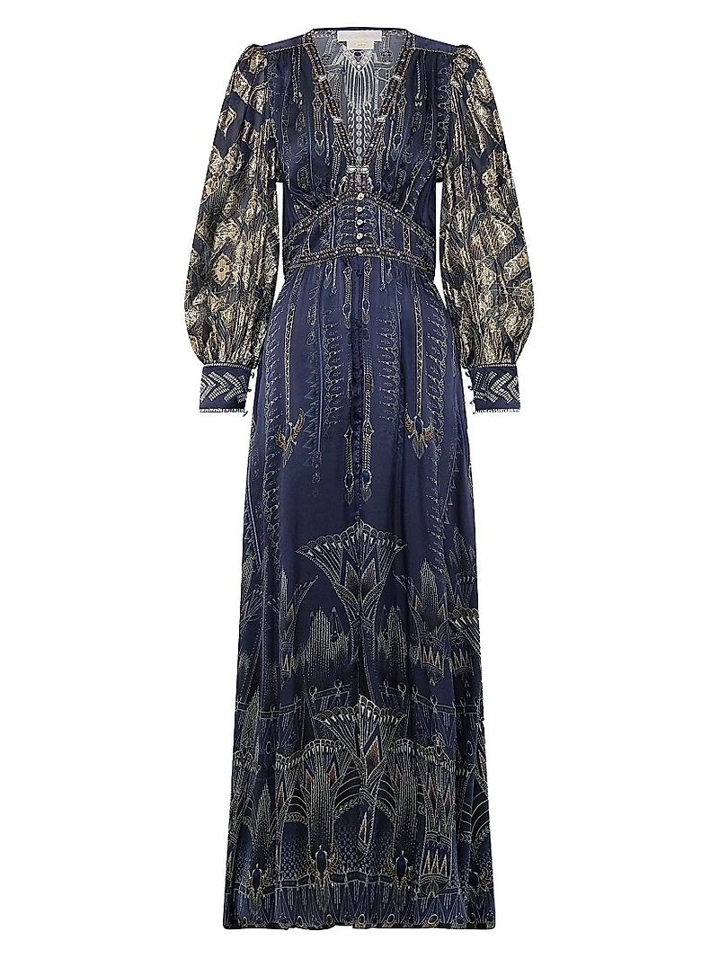 Egypt Silk Empire-Waist Maxi Dress