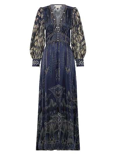 Egypt Silk Empire-Waist Maxi Dress