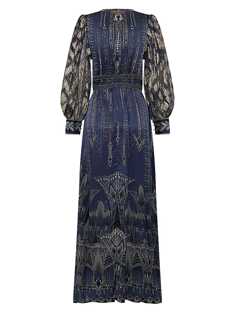 Egypt Silk Empire-Waist Maxi Dress