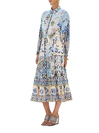 Floral Silk Tiered Midi-Shirtdress