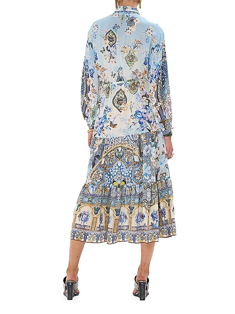 Floral Silk Tiered Midi-Shirtdress