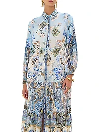 Floral Silk Tiered Midi-Shirtdress
