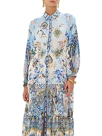 Floral Silk Tiered Midi-Shirtdress