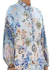 Floral Silk Tiered Midi-Shirtdress