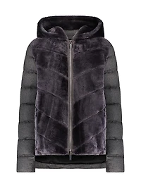 Shearling Lamb Chevron Parka With Cashmere and Wool Sleeves and Back