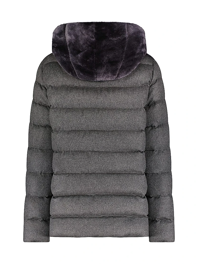 Shearling Lamb Chevron Parka With Cashmere and Wool Sleeves and Back