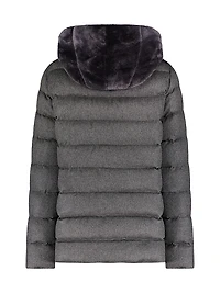 Shearling Lamb Chevron Parka With Cashmere and Wool Sleeves and Back