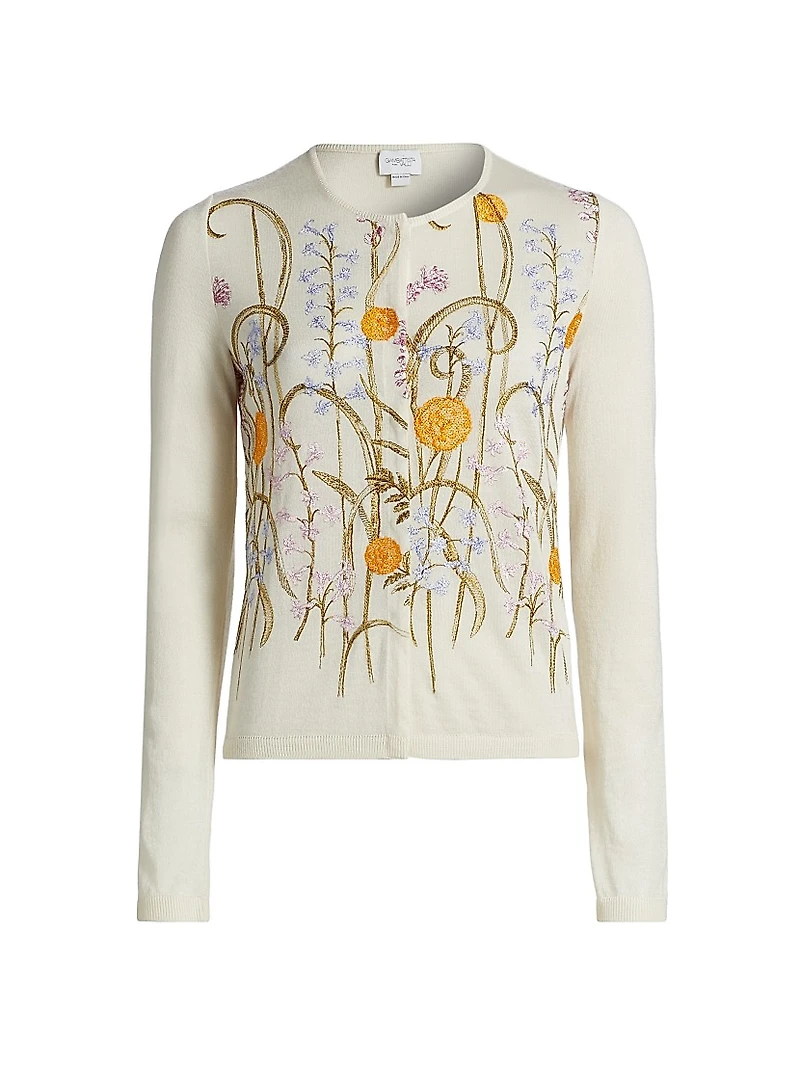 Embroidered Floral Cashmere-Silk Cardigan