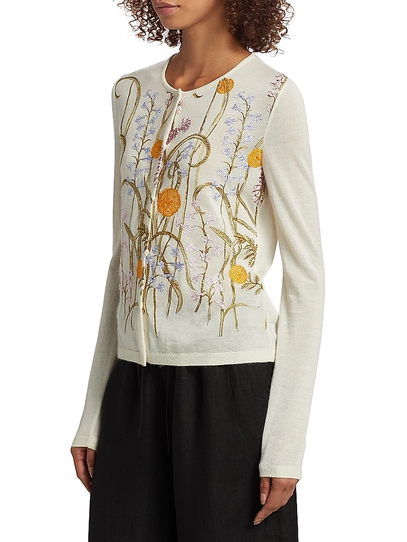 Embroidered Floral Cashmere-Silk Cardigan