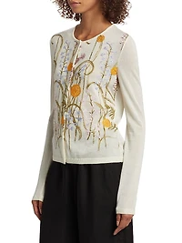 Embroidered Floral Cashmere-Silk Cardigan