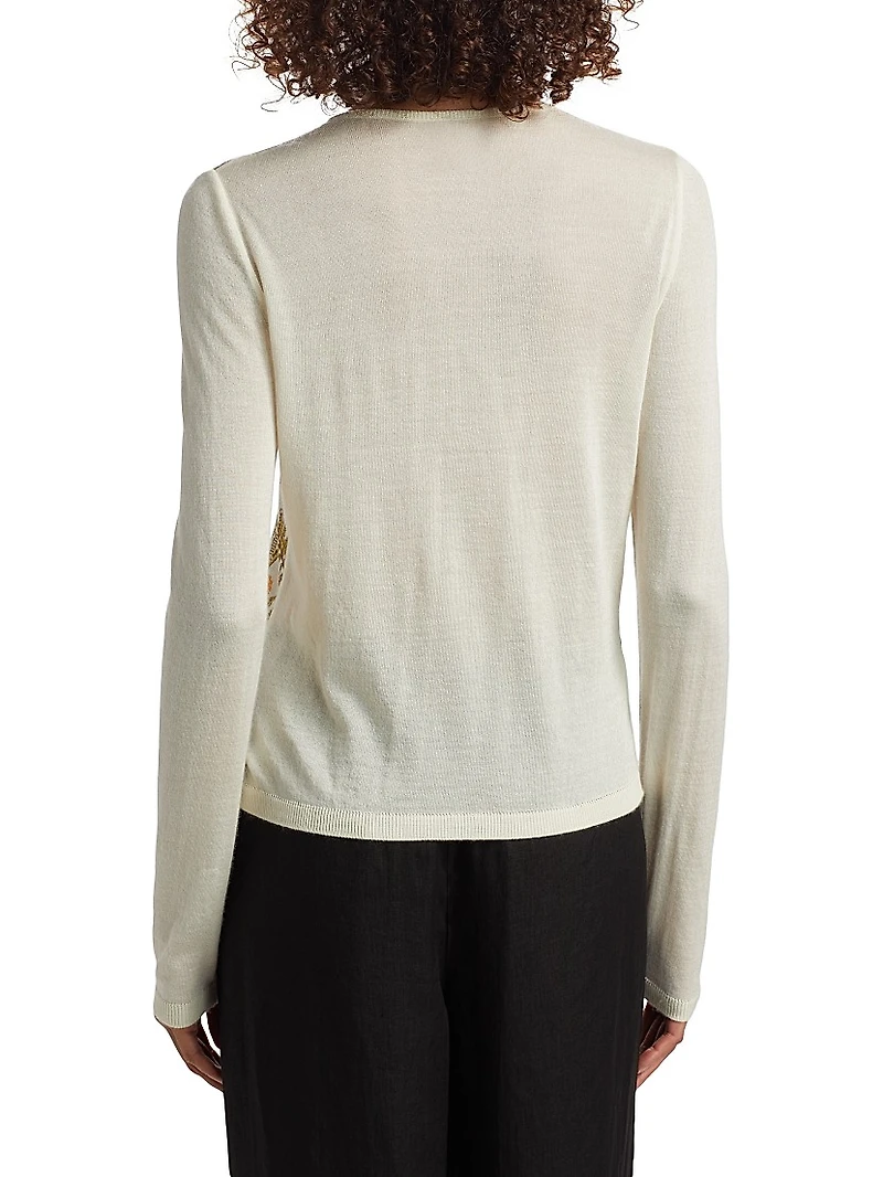 Embroidered Floral Cashmere-Silk Cardigan
