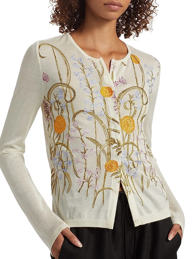 Embroidered Floral Cashmere-Silk Cardigan