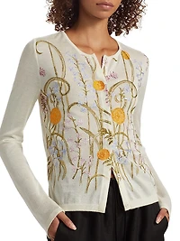 Embroidered Floral Cashmere-Silk Cardigan