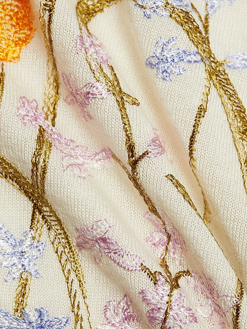 Embroidered Floral Cashmere-Silk Cardigan