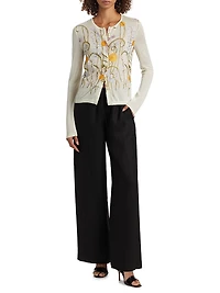 Embroidered Floral Cashmere-Silk Cardigan