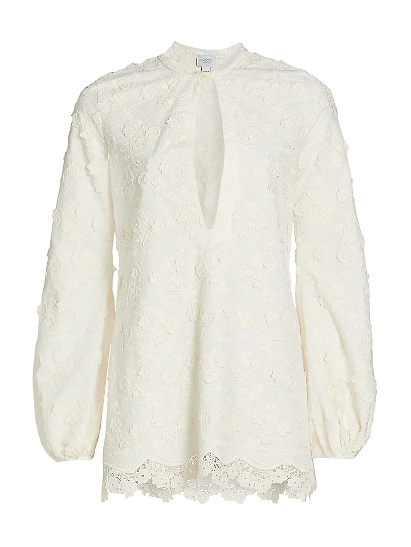 Floral-Embroidered Poplin Minidress