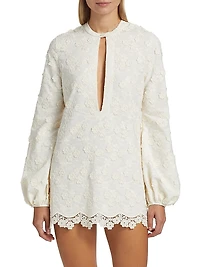 Floral-Embroidered Poplin Minidress