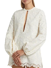 Floral-Embroidered Poplin Minidress